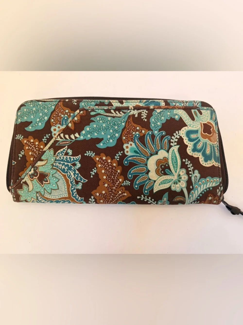 Vera Bradley Brown and Teal Floral Zip Wallet - Picture 3 of 3